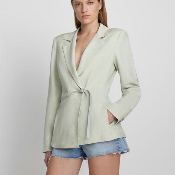 7 For All Mankind Tailored Linen Blazer in Seafoam Size Medium NWT - Picture 1 of 12